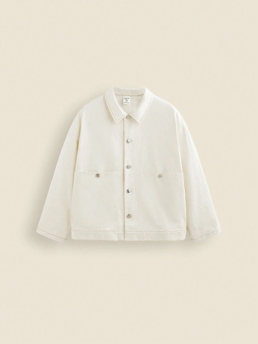 THE HAPPY LOOK Jacke für Teenager-Jungen mit kontrastfarbigen Bündchen, gerippter Optik und Metallknöpfen, einfarbiger Mantel mit langen Ärmeln, Herbst/Winter