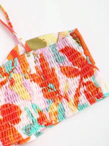 Sweetra Áo voan dài hở lưng in họa tiết hoa hở lưng dây mảnh cho nữ - Màu Cam cháy - Xem 3