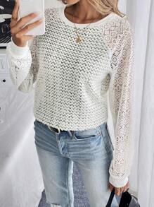 Chiquease Women Hollow Out Splicing Long Sleeve Pullover Sweatshirt For Indoor & Outdoor, Autumn - Apricot - View 5