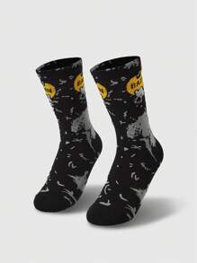 Batman X ROMWE 1 Pair Cartoon Pattern Jacquard Knee High Socks - Black - View 3