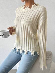 Chiquease Nuevo suéter de punto holgado de ajuste cómodo y elegante, adecuado para otoño e invierno, estilo europeo y americano, otoño - Albaricoque - Ver 4