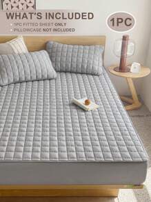 1 pieza Sábana ajustada acolchada sólida, ropa de cama, protector de colchón, cubrecama, sábana, textil para el hogar acogedor, protector de colchón transpirable y antipelusas, decoración del hogar, cubrecama decorativo de unicolor para dormitorio y dormitorio, se ajusta a todas las camas - individual, doble, queen, king, apto para todas las estaciones, lavable a máquina, cubrecama antipolvo, antideslizante, no incluye almohada ni funda de almohada, de vuelta al colegio