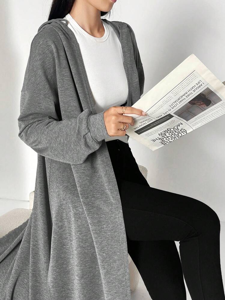 Al Najma Vrouwen Casual Effen Kleur Trekkoord Capuchon Lange Bescheiden Lange Mouw Arabische Abaya Gewaad, Lente & Herfst, Casual Arabische Kleding Lange Abaya's, Voor Casual Dagelijks/Terug naar School/Reizen - Grijs - Bekijken 6