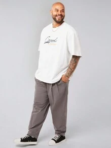 Manfinity VCAY Áo thun tay ngắn cổ tròn in hình cây cọ dáng rộng thoải mái cho nam cỡ lớn, thích hợp mặc hàng ngày vào mùa hè - trắng - Xem 5