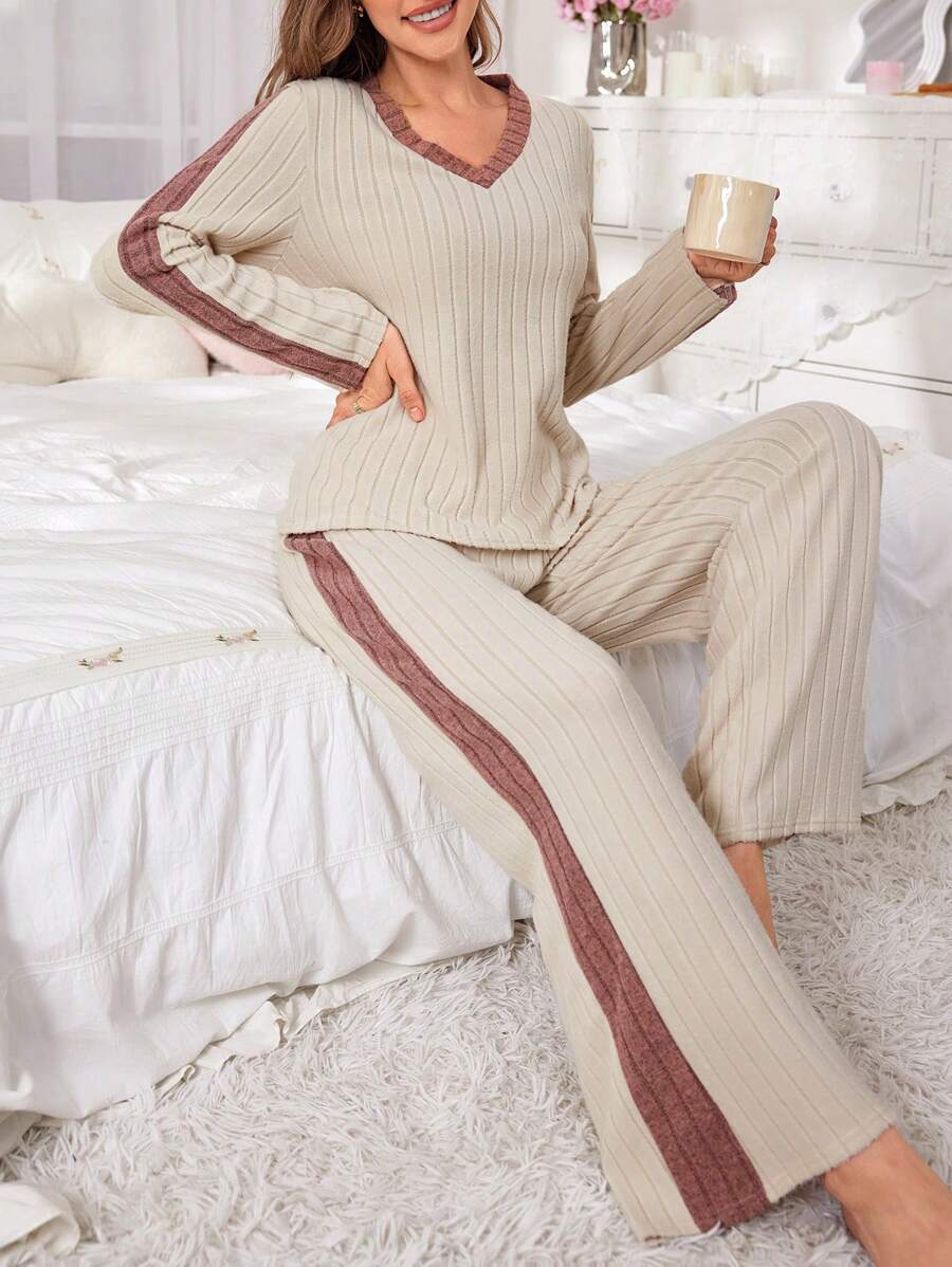 Snug Zone Women Colorblock Casual Loungewear Set Cozy Outfit, Fall Winter Clothes - Multicolor - View 1