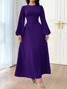 Modelyn Đầm Maxi Tay Dài Đơn Giản Hàng Ngày Màu Trơn Cho Nữ Đầm Maxi Tay Dài Thanh Lịch Cho Buổi Tối Đầm Dạ Hội Dài - Màu tím - Xem 3