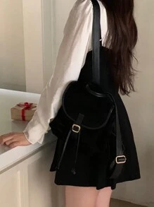 DAZY 女士纯色拼接长袖休闲连衣裙、生日、新年舞会礼服、迷你连衣裙圣诞节 - 黑色 - 查看 2