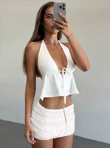 Aloruh Sequined Low-Waist Mini Shorts For Young Women, Versatile Festival Style - White - View 6