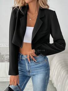 Chiquease 女士长袖开衫时尚优雅短款夹克 - 黑色 - 查看 4