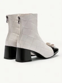 CUCCOO CHICEST Round Toe Block Heel Fashion Floral Patchwork Ankle Boots And Ankle Boots For Women For Spring Shoes Spring Break Easter - Beige - View 5
