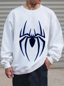 Manfinity LEGND Men's Spider Print Crew Neck Long Sleeve Pullover Sweatshirt - White - View 1