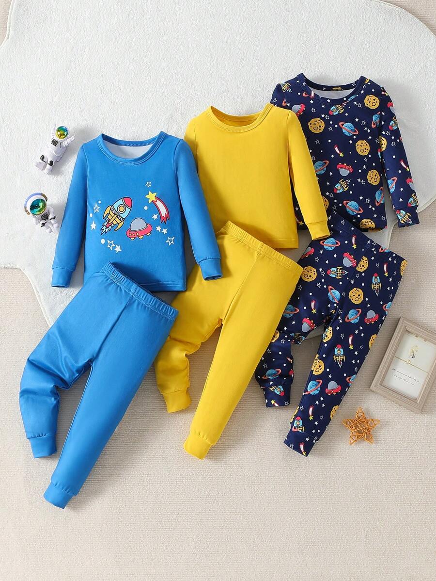 男宝宝 6 件套舒适太空印花休闲睡衣套装