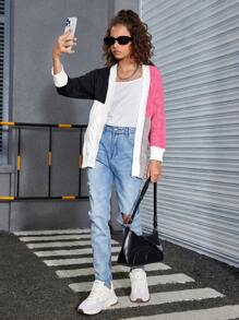 Tween Girls Simple And Versatile Textured Midi Knitted Cardigan, Long Sleeve, Autumn/Winter - Multicolor - View 4