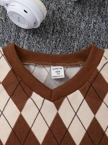 SHEIN 3pcs/Set Young Girl Minimalist Long Sleeve Shirt, Diamond Plaid Vest And Pleated Skirt School Style Outfit