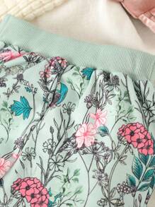 女婴可爱兔子和花卉印花运动衫和裤子套装