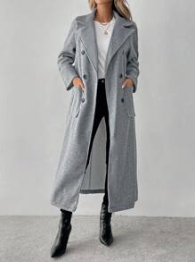 SHEIN Clasi Abrigo gris largo y sencillo para mujer