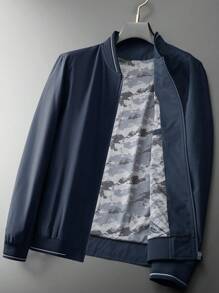 Manfinity Homme Men's Zip-Up Stand Collar Jacket, Blue - Blue - View 3