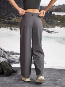 In My Nature 女士纯色前扣口袋休闲户外长裤，日常穿着 - 灰色 - 查看 5