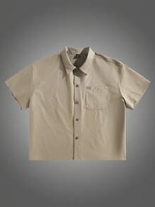 Manfinity RebelGame 大码男士休闲宽松落肩短袖衬衫 - 卡其色 - 查看 2