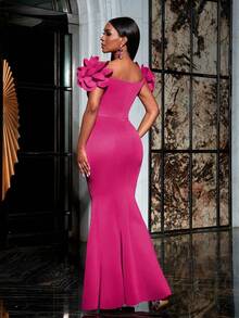 Faeriesty 别致优雅的露肩女士礼服，带有花卉装饰和美人鱼下摆 - 非常适合盛大婚礼、红毯庆典、精致舞会、著名的慈善晚会和高调的颁奖典礼 - 玫紅色 - 查看 2