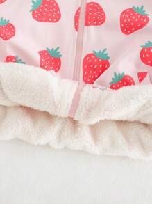 Cozy Pixies Young Girls Casual Versatile Strawberry Pattern Hooded Thermal Lined Thick Zip-Up Jacket - Multicolor - View 11