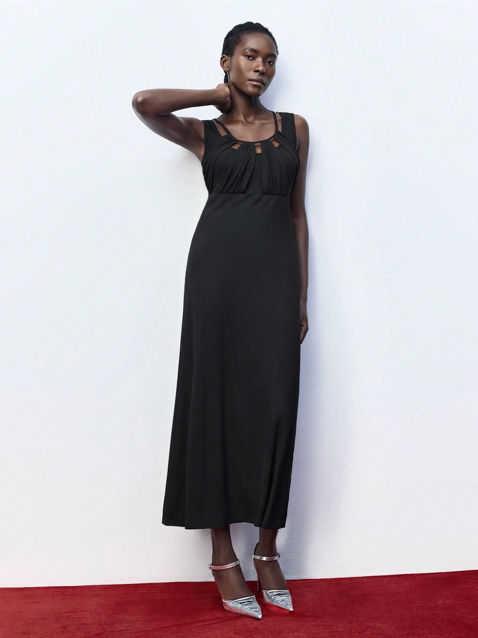 SHEIN Maija Women's Black Solid Color Scoop Neck Sleeveless Dress, Autumn