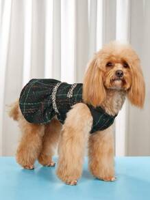 PETSIN Plaid Color Block Fashion Design Christmas Pet Dress - Green - View 5
