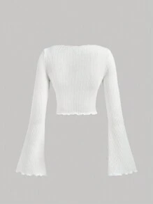 SHEIN MOD Women's White Square Collar Bell Sleeve T-Shirt,Fall Clothing,Halloween,White Bell Sleeves T-Shirt,Comfortable Long Sleeves,Going Out Tops,Fitted T Shirt,Tops With Sleeves,Christmas