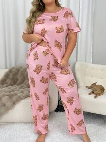 Ensemble de pyjama tricoté à manches courtes avec ours en peluche en forme de cœur