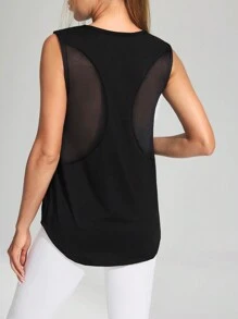 SHEIN Pregnant Women's Solid Color Crew Neck Asymmetric Hem Sleeveless Sports Top, Summer, For Maternity - Black - View 2