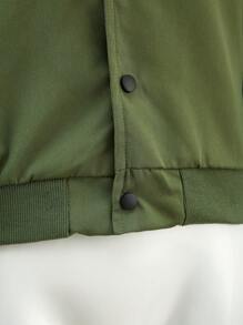 SHEIN Tween 男童纯色简约休闲长袖夹克、儿童飞行员夹克 - 軍綠色 - 查看 6