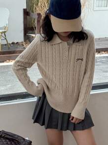 Dazy Kids Tween Girl Bow Decor Polo Neck Long Sleeve Casual Sweater, Autumn/Winter