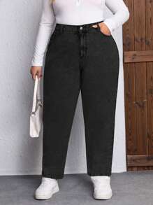 EMERY ROSE Jeans elegantes de pierna entallada de unicolor para mujer de talla grande - Negro - Ver 1