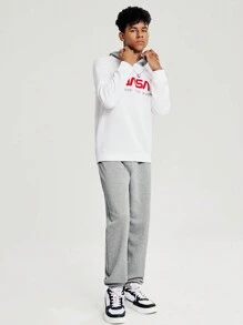 SHEIN 2 pièces/Set Survêtement adolescents garçons décontracté ample avec motif imprimé et blocs de couleurs, capuche et pantalon long. Doublure thermique, épaissi.