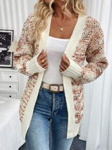 Chiquease Áo khoác cardigan chấm bi vải chiffon rộng rãi màu tương phản thường ngày - trắng - Xem 4
