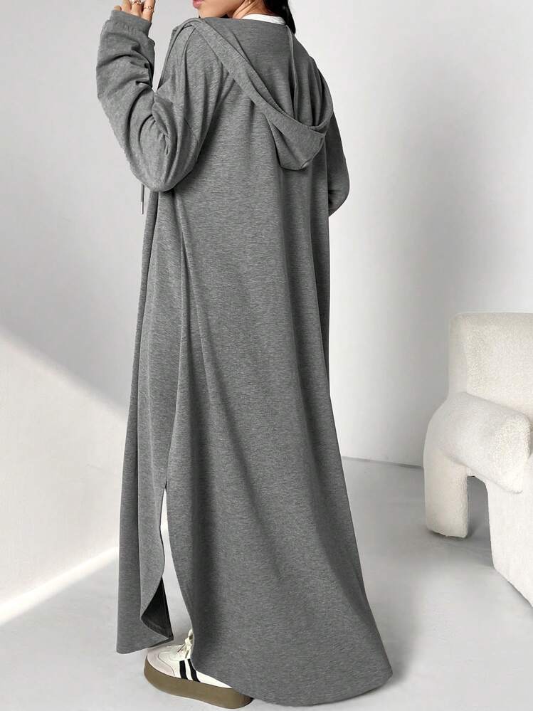 Al Najma Vrouwen Casual Effen Kleur Trekkoord Capuchon Lange Bescheiden Lange Mouw Arabische Abaya Gewaad, Lente & Herfst, Casual Arabische Kleding Lange Abaya's, Voor Casual Dagelijks/Terug naar School/Reizen - Grijs - Bekijken 2