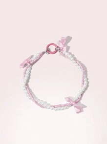 SHEIN MOD Faux Pearl Bag Charm/Pendant - Pink - View 1