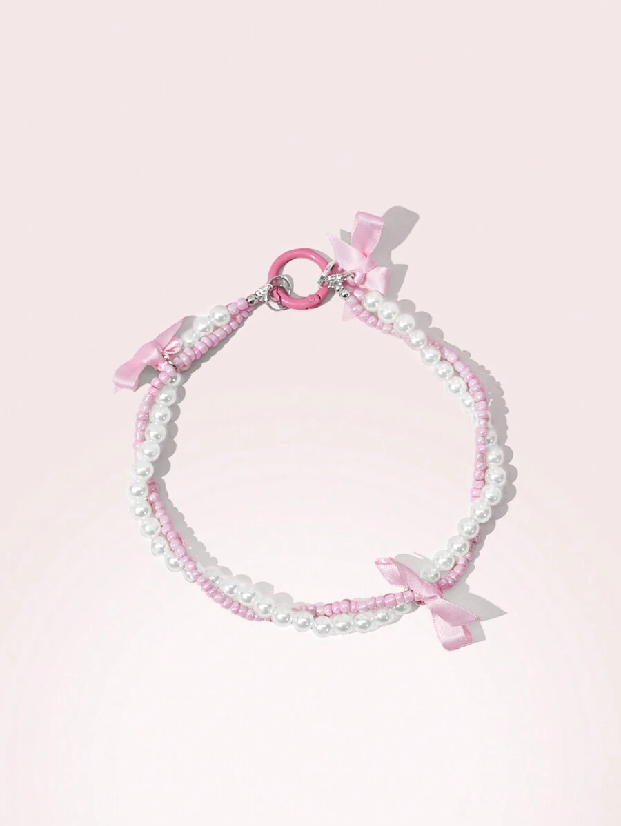 SHEIN MOD Faux Pearl Bag Charm/Pendant - Pink - View 1