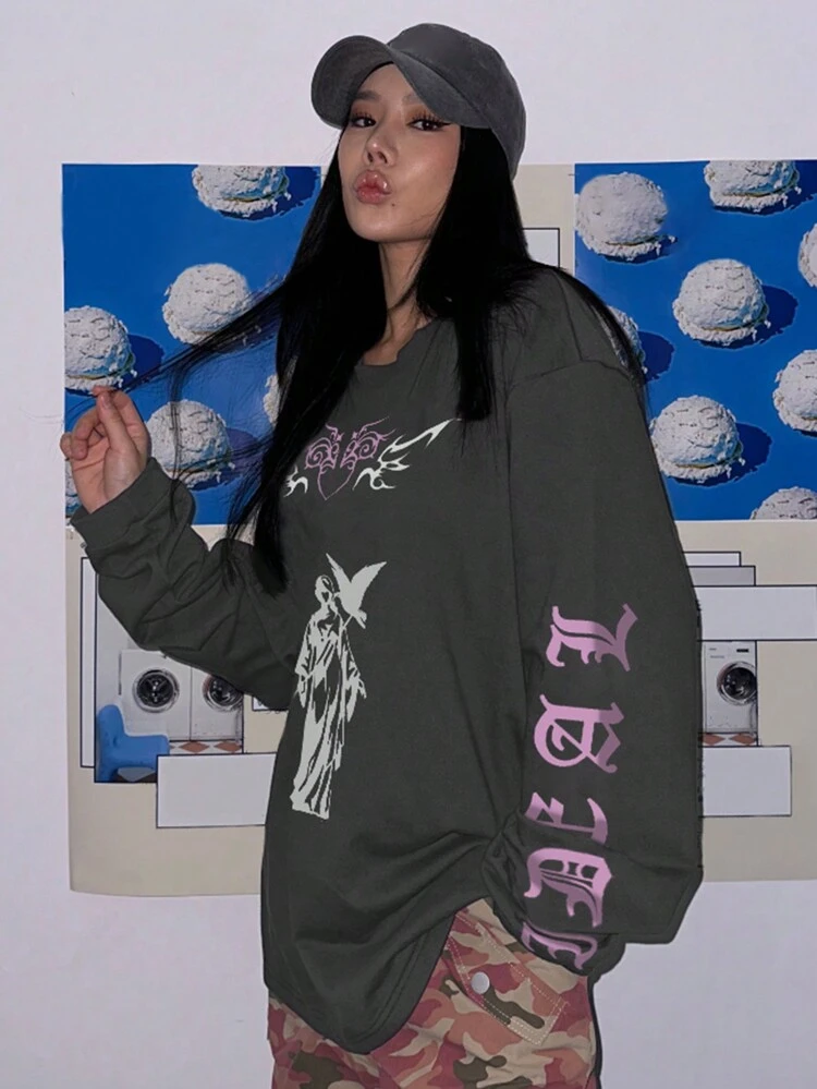 Women's Loose Fit Streetwear Printed Sweatshirt