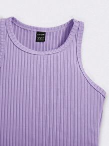 SHEIN 3 Stücke Set für Teenager-Mädchen: Einfarbiges, figurbetontes, ärmelloses Freizeitkleid mit Rundhalsausschnitt
