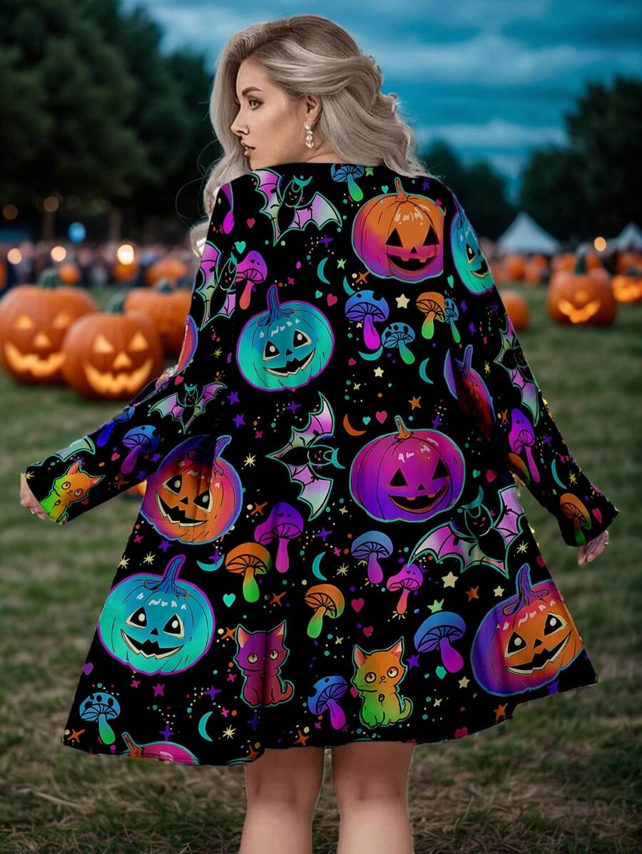 SHEIN LUNE 大码全花卉印花长袖休闲开衫外套