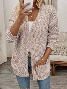Chiquease Women's Solid Color Button Front Long Sleeve Cardigan With Pockets - Dusty Pink - View 4