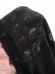 DAZY Lace Patchwork Satin Waist Nightgown Pajama - Black - View 9