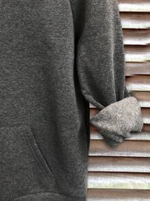 SHEIN LUNE Casual & Simple Hand-Painted Puppy Pattern Women's Fleece Raglan Sleeve Hoodie With Pocket, Suitable For Autumn & Winter - Black - View 5