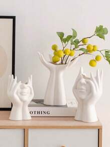 1pc White Ceramic Face Vase, Female Form Head Half Body Bust Vases Boho Minimalism Decorative Modern Nordic Style Flower Vase For Home Living Room Office Decor Best Gifts Birthday Graduation