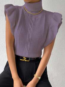 Chiquease Women's Solid Color High Neck Fashionable Sweater Vest - Purple - View 7