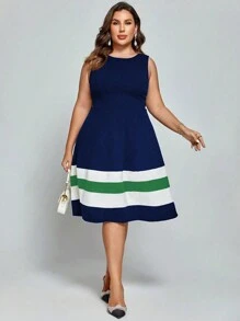 SHEIN Clasi Váy không tay thời trang và cổ điển cỡ lớn dành cho nữ, đa năng và dễ phối đồ - màu xanh lá - Xem 3