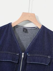 SHEIN Tween Boy Fashion Casual Multi-Pocket Design Blue Denim Sleeveless Cargo Vest For Dailywear And Fall/Winter Kids Clothes - Blue - View 6