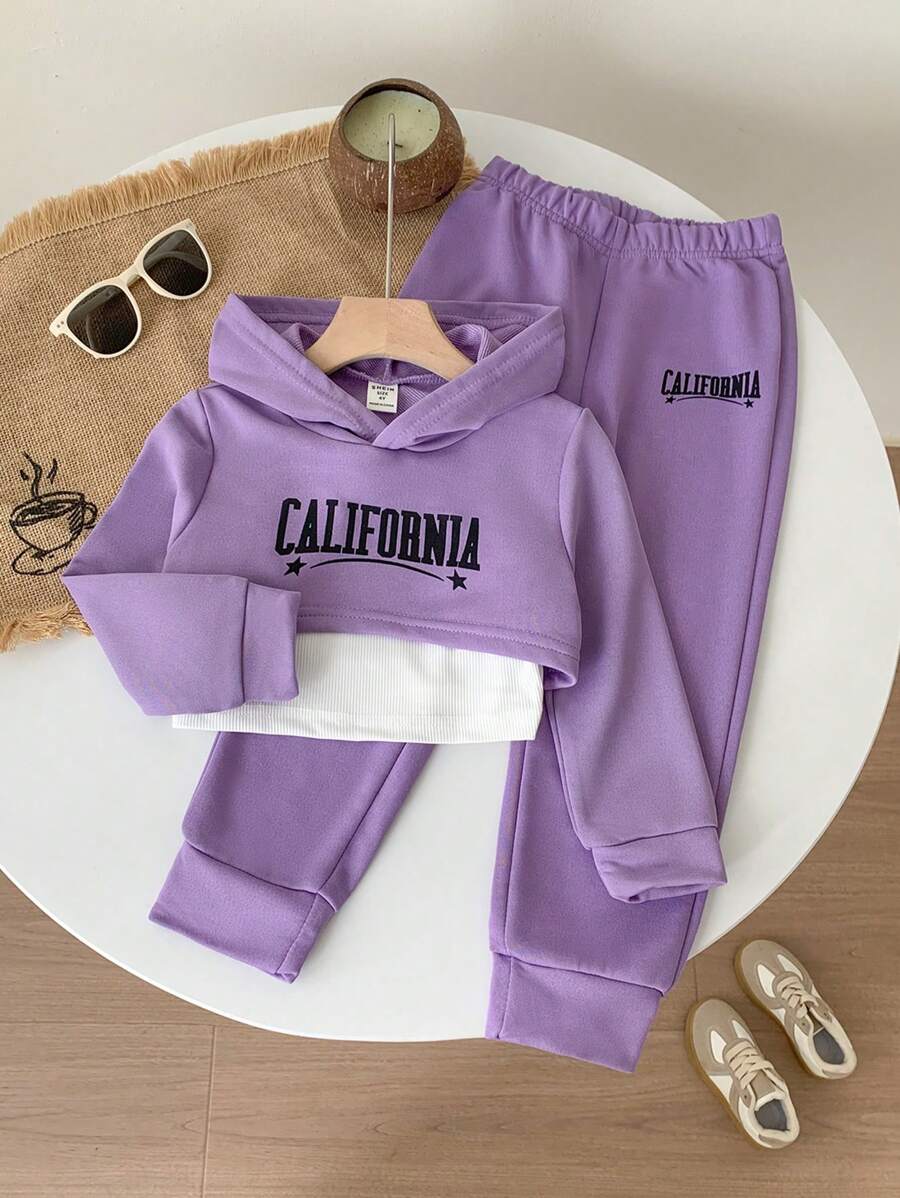 SHEIN Bộ thời trang bé gái Cao thấp Lá thư Giải trí - Nhiều màu - Xem 1