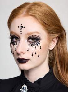 ROMWE 1 Máy Tính Gothic Halloween Miếng Dán Mặt Chữ Thập Màu Đen, Tuyệt Vời Cho Halloween, Ngày Của Người Chết, Đảng Và Sân Khấu Mặc - màu đen - Xem 1